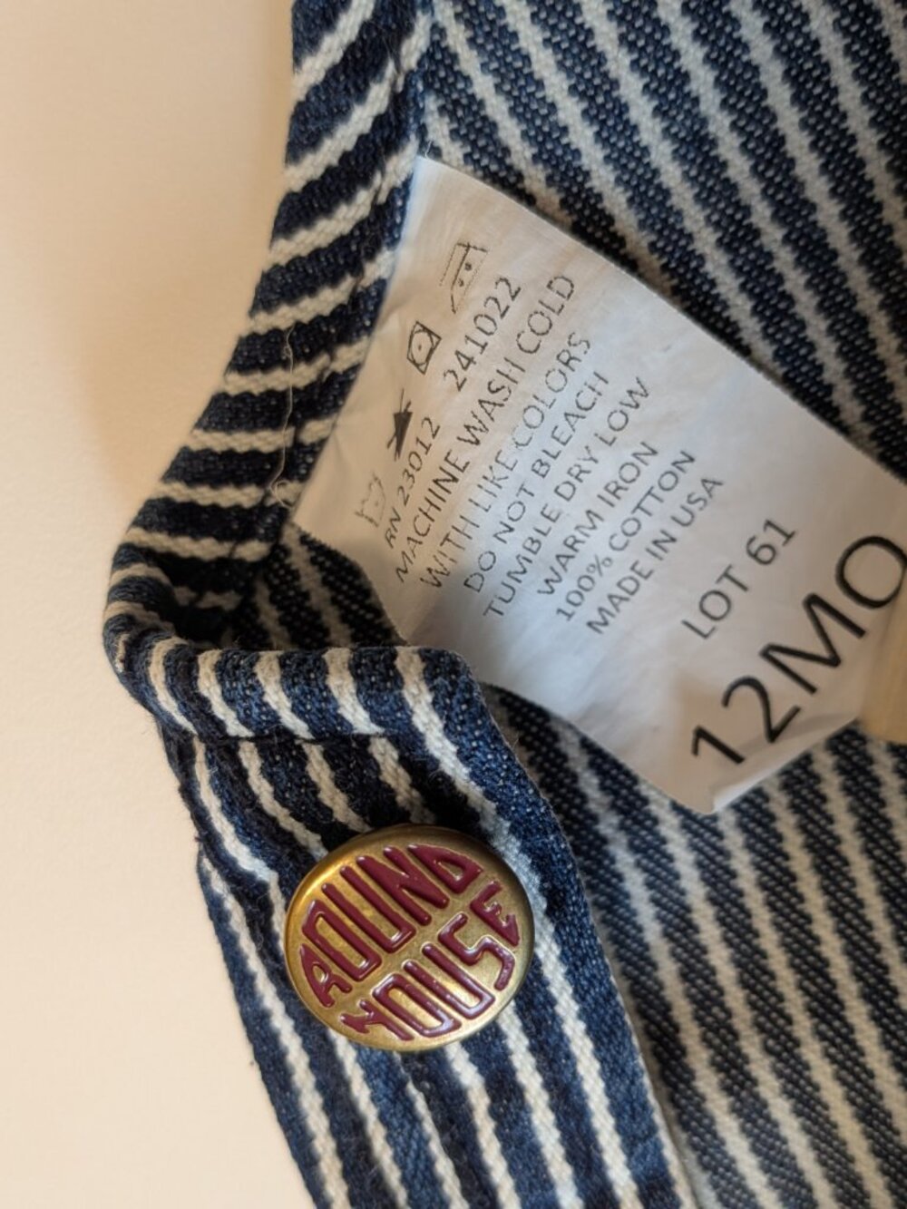 VTG Round House Hickory Railroad Stripe Baby Overalls - Made in USA 12 mos - Picture 6 of 6